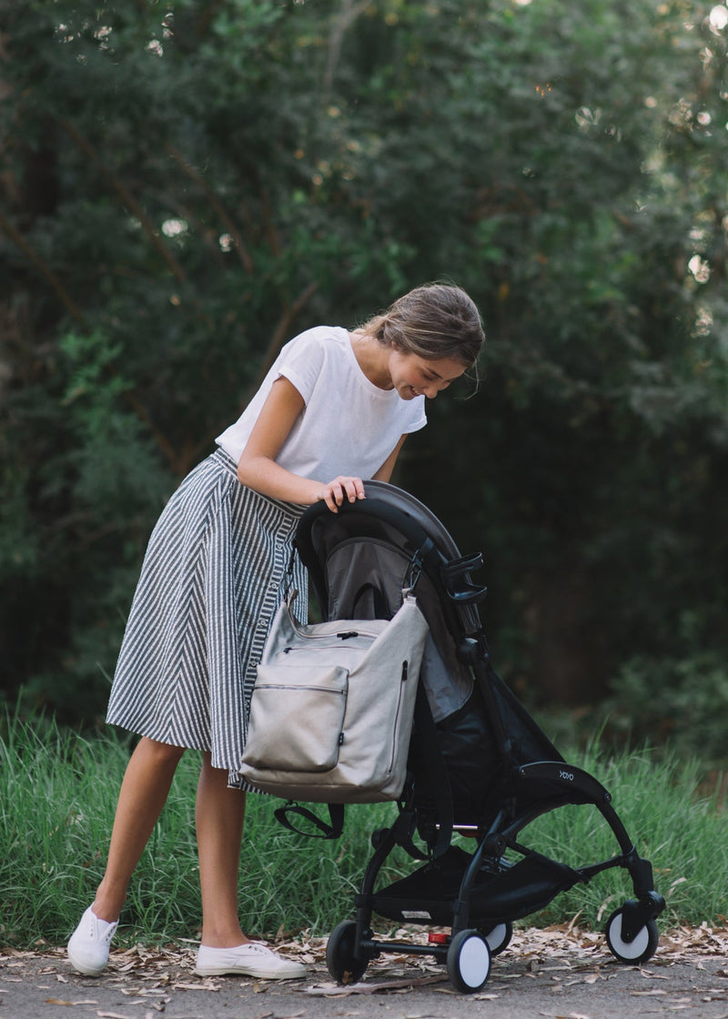 One Duo Designer Baby Diaper Bag, Classic Canvas, Big, Warm Silver